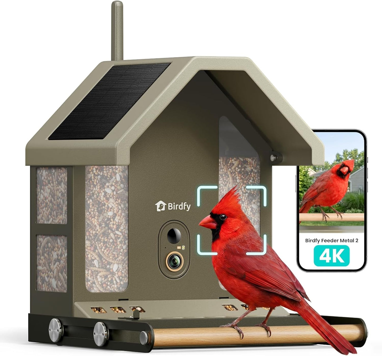 Smart Bird Feeder with 4K AI Camera, Dual-Band 2.4/5Ghz Wi-Fi | 4K HDR Video, Lifetime Free AI Bird ID, Solar Powered, Full-Metal, Easy Setup & Sharing 20+ Family, Bird Watching Gift