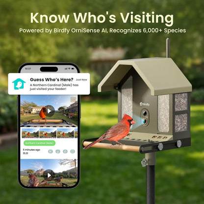 Smart Bird Feeder with 4K AI Camera, Dual-Band 2.4/5Ghz Wi-Fi | 4K HDR Video, Lifetime Free AI Bird ID, Solar Powered, Full-Metal, Easy Setup & Sharing 20+ Family, Bird Watching Gift