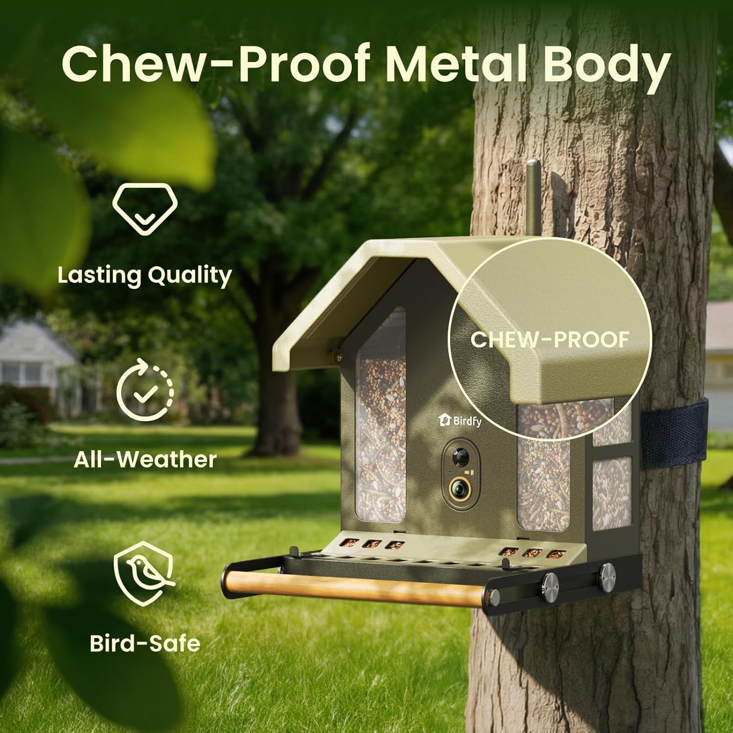 Smart Bird Feeder with 4K AI Camera, Dual-Band 2.4/5Ghz Wi-Fi | 4K HDR Video, Lifetime Free AI Bird ID, Solar Powered, Full-Metal, Easy Setup & Sharing 20+ Family, Bird Watching Gift