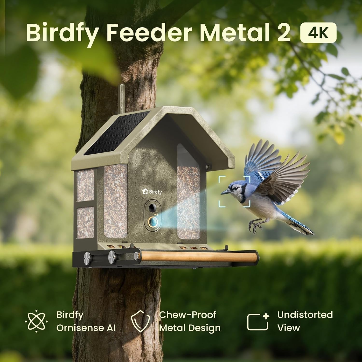 Smart Bird Feeder with 4K AI Camera, Dual-Band 2.4/5Ghz Wi-Fi | 4K HDR Video, Lifetime Free AI Bird ID, Solar Powered, Full-Metal, Easy Setup & Sharing 20+ Family, Bird Watching Gift