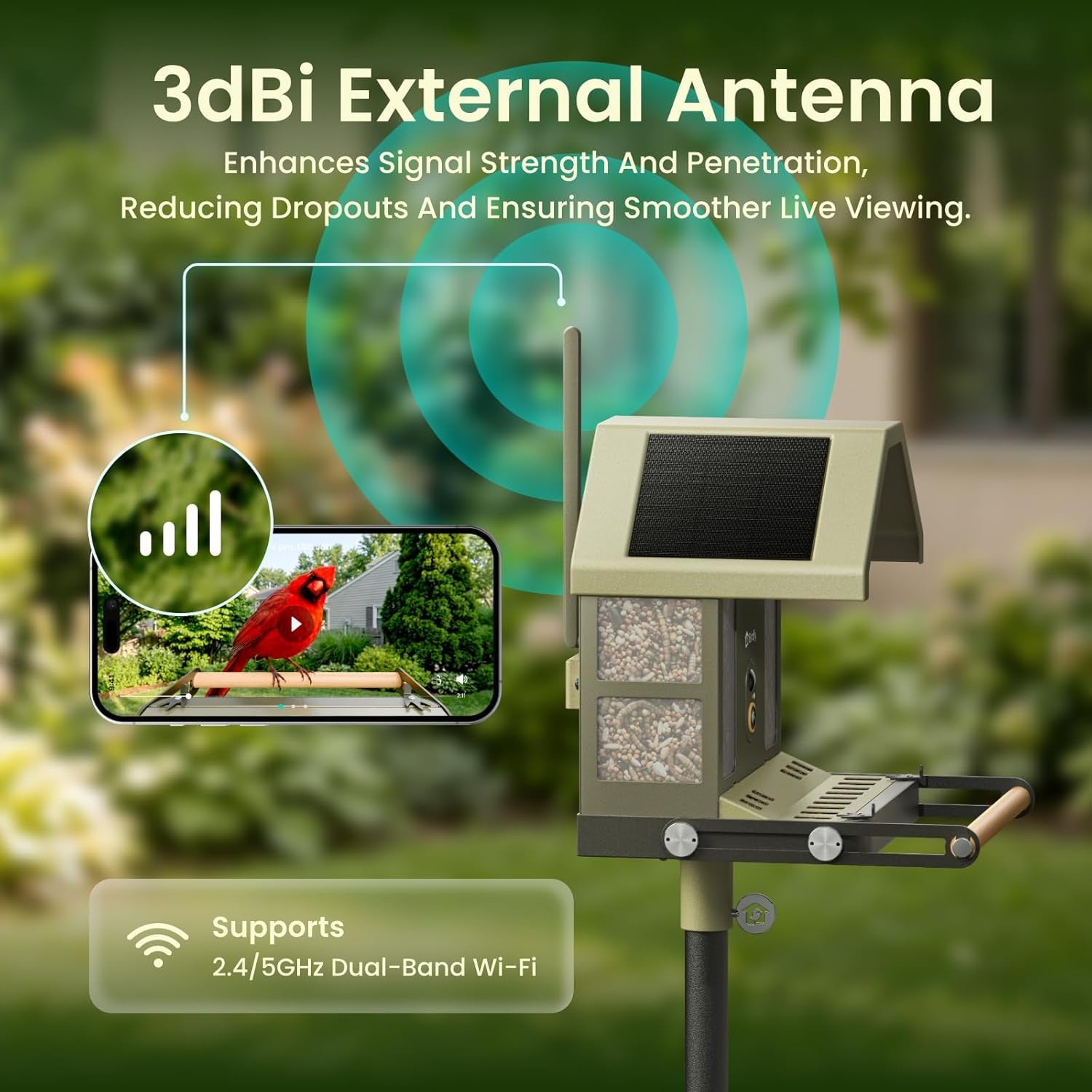 Smart Bird Feeder with 4K AI Camera, Dual-Band 2.4/5Ghz Wi-Fi | 4K HDR Video, Lifetime Free AI Bird ID, Solar Powered, Full-Metal, Easy Setup & Sharing 20+ Family, Bird Watching Gift