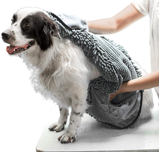 Quick Dry Towel for Dogs | Ultra Absorbent Microfiber Shammy | Extra Large 35X15 Size Dog Bath Towel | Comfortable Hand Pockets | Indoor Outdoor Use | Durable Material | Machine Washable